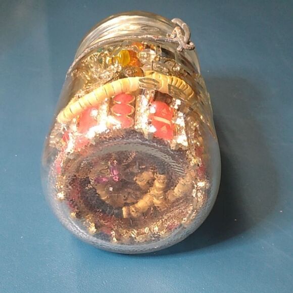 Vintage Atlas Pint Jewelry Jar with Beads and Chains - Picture 5 of 5